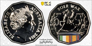 2014 50C Boer War Colorized MS69