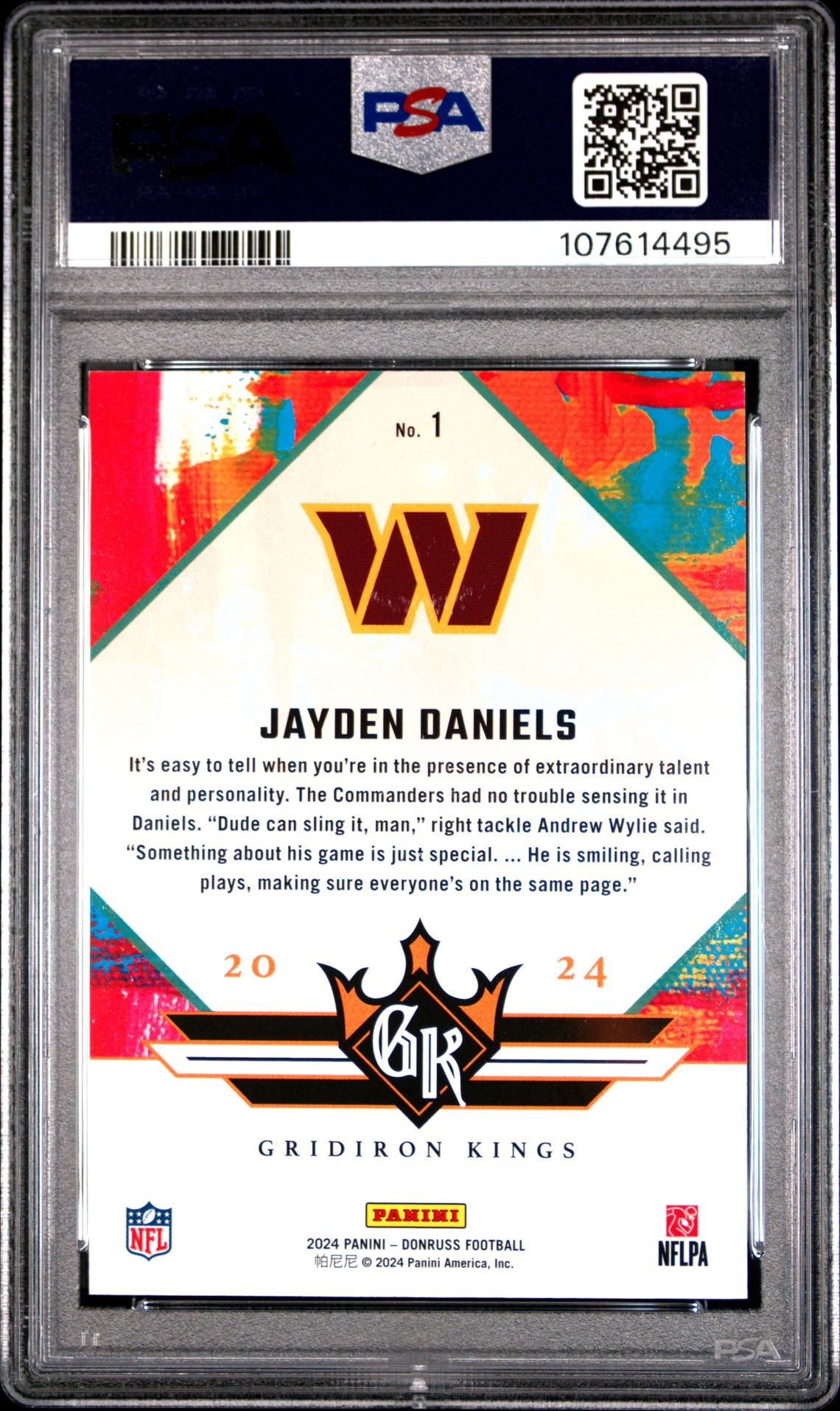 2024 Panini Donruss Rookie Gridiron Kings Jayden Daniels #1 (Rk Gridiron Kings-Studio Ser) Mint 9 back