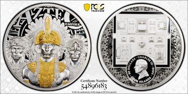 2025 $20 Aztec Empire  3oz Ag Selective Gilt First Day of Issue PR70DCAM