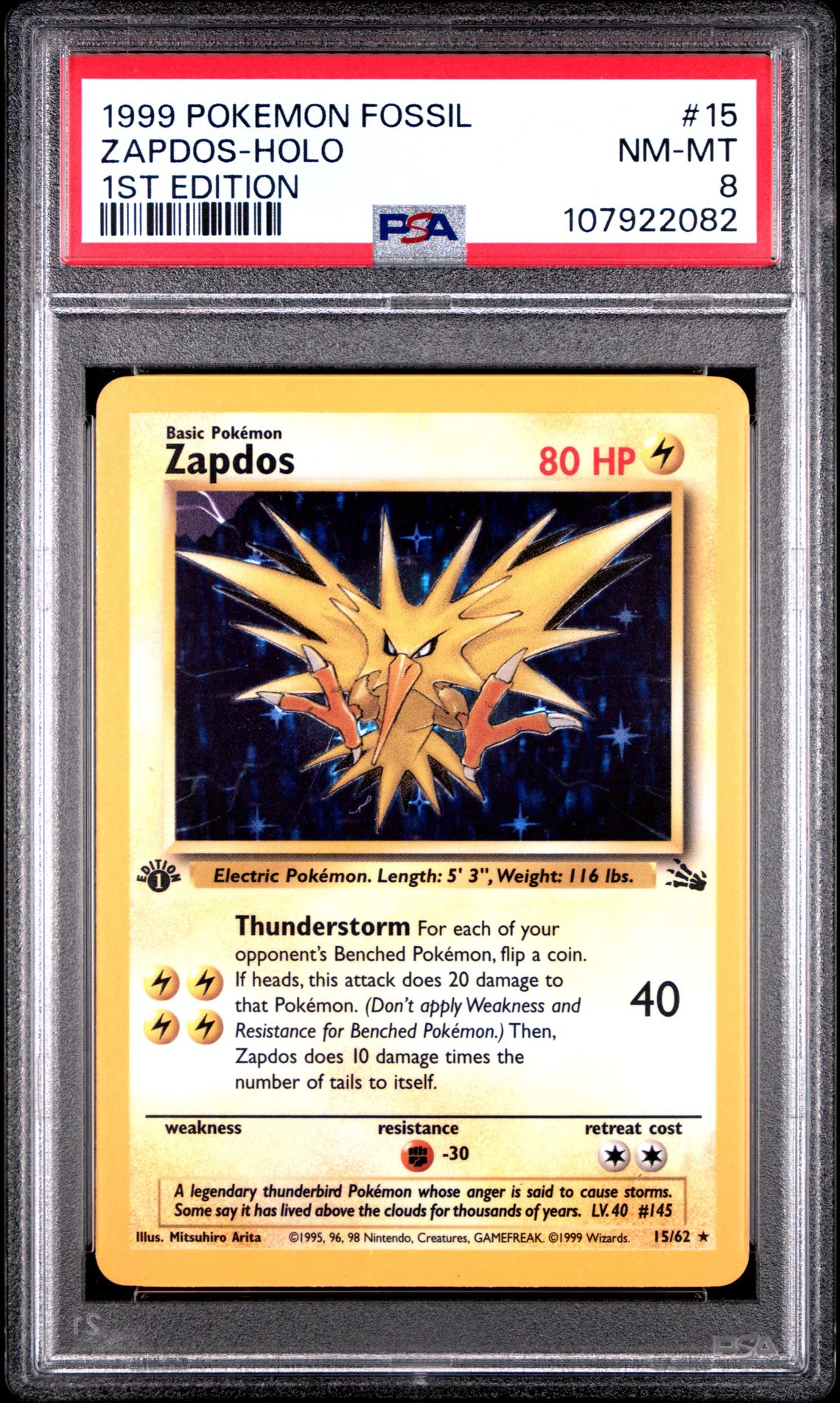 1999 Pokemon POKEMON FOSSIL 1ST EDITION #15 Zapdos-Holo front