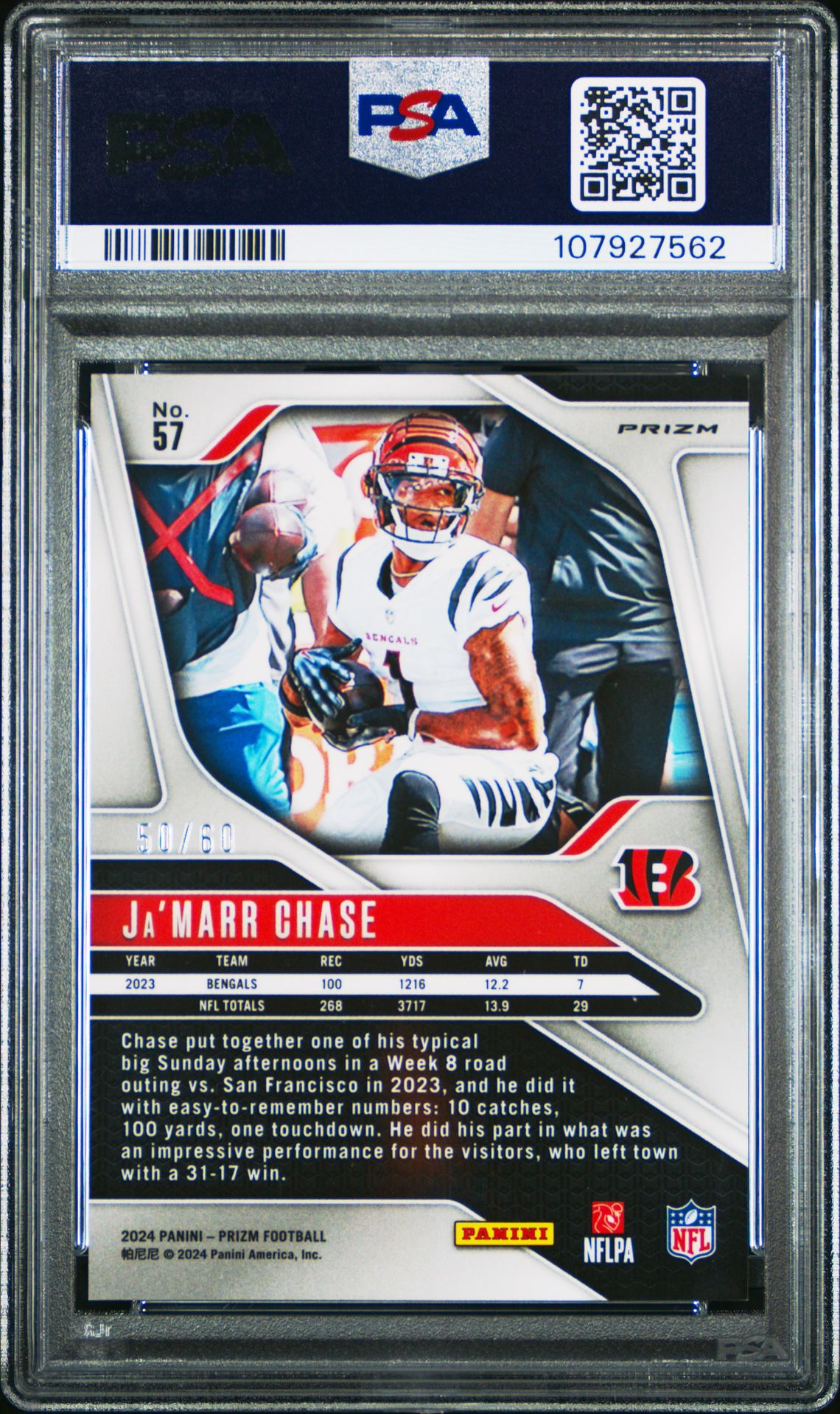 2024 Panini Prizm Ja'marr Chase #57 (Orange Wave) Gem Mt 10 back