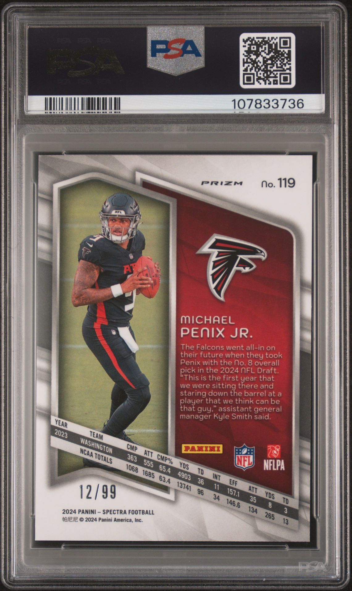 2024 Panini Spectra Michael Penix Jr. #119 (Celestial) Gem Mt 10 back