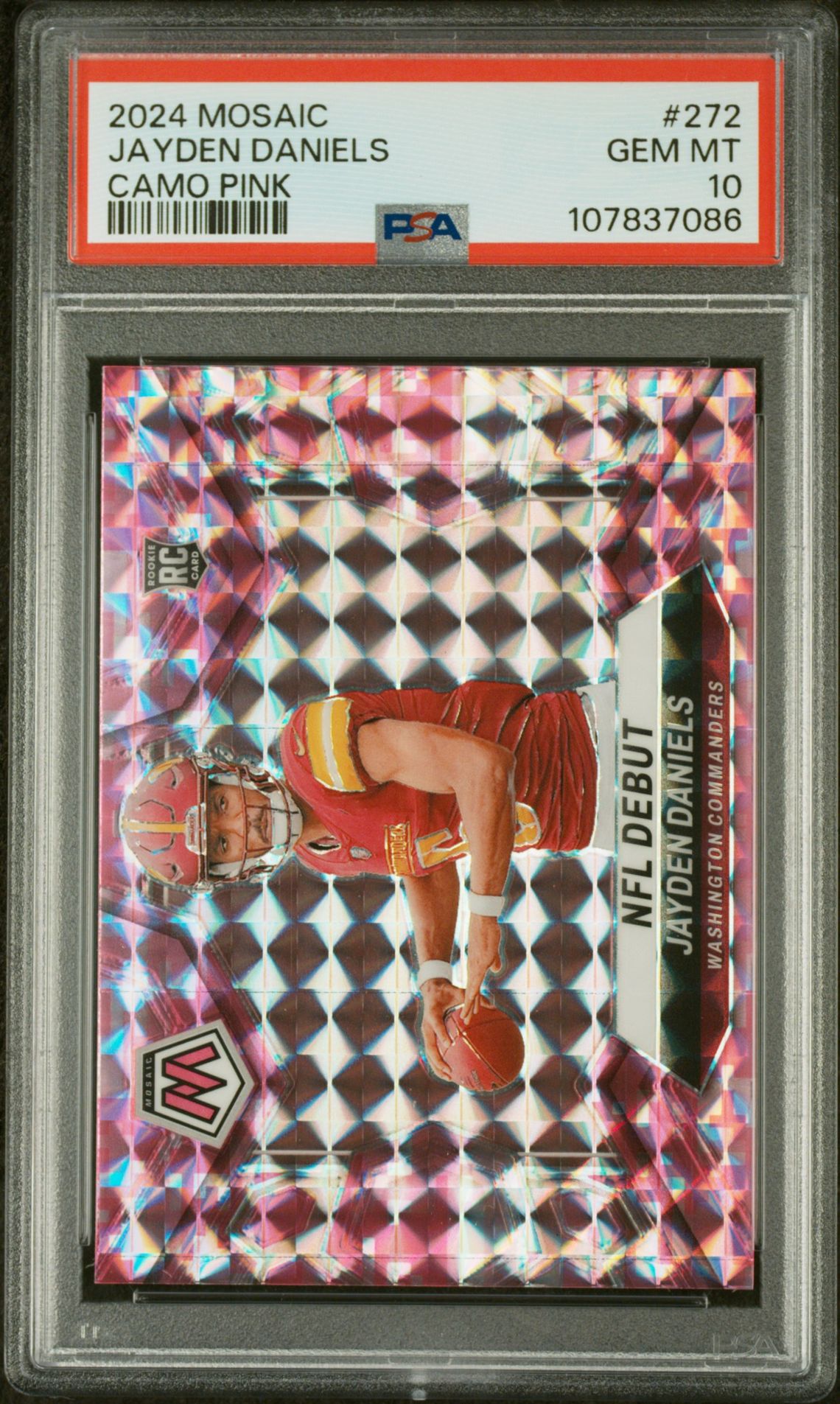 2024 Panini Mosaic Jayden Daniels #272 (Camo Pink) Gem Mt 10 front