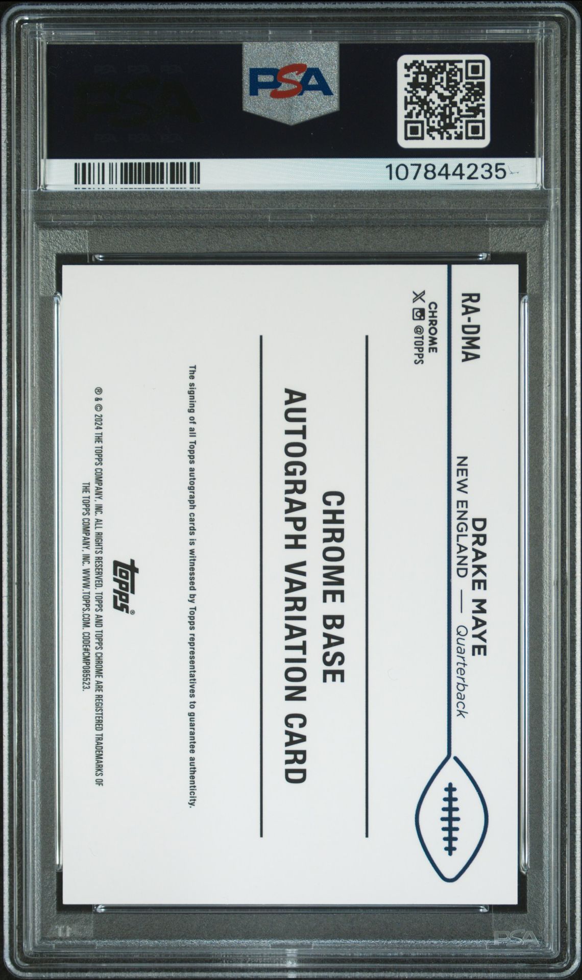 2024 Topps Chrome Rookie Autographs Variations Drake Maye #Radma (Rookie Auto-Aqua Ref) Mint 9 back