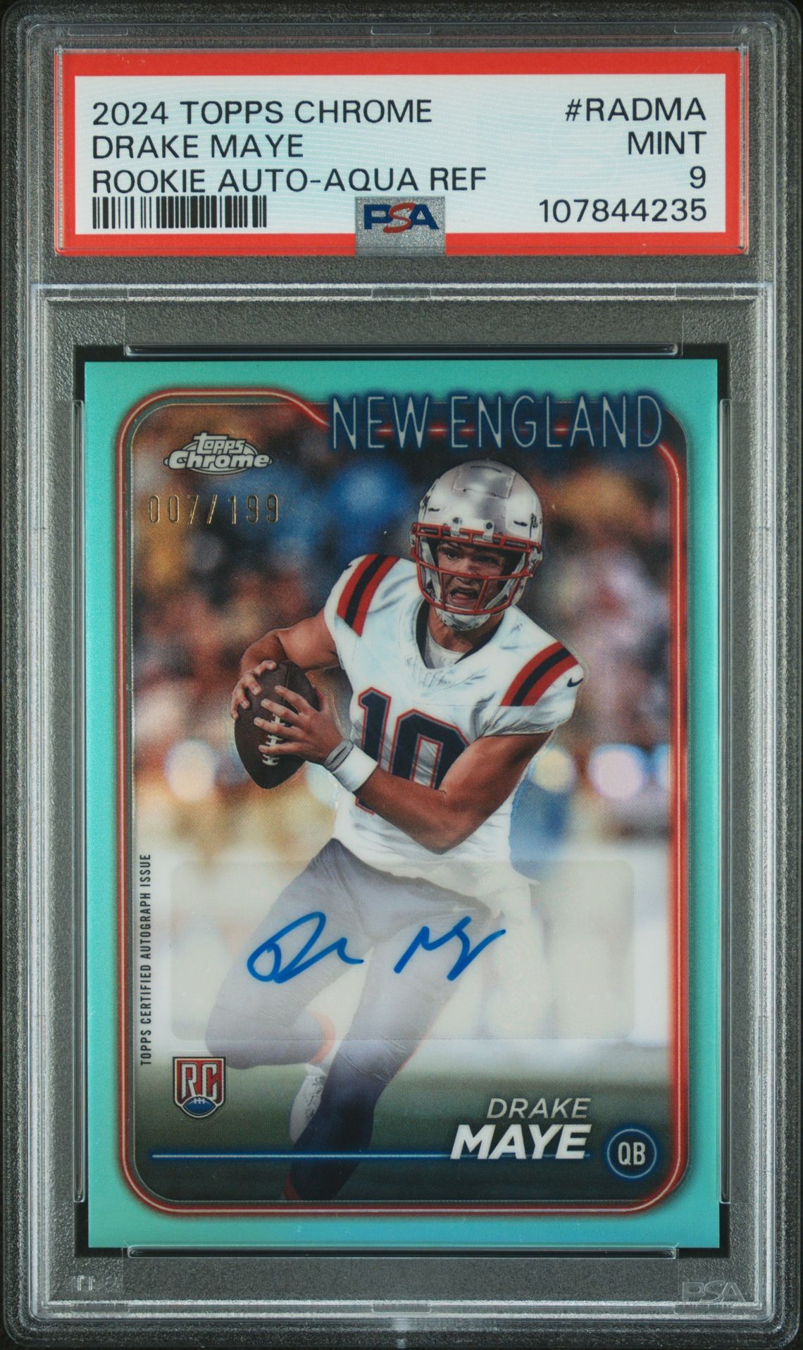 2024 Topps Chrome Rookie Autographs Variations Drake Maye #Radma (Rookie Auto-Aqua Ref) Mint 9 front