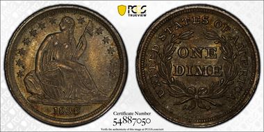 1838 10C Partial Drapery, F-108a MS65