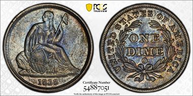 1838-O 10C AU58