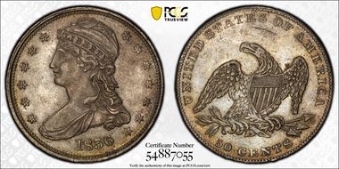 1836 50C Reeded Edge AU55