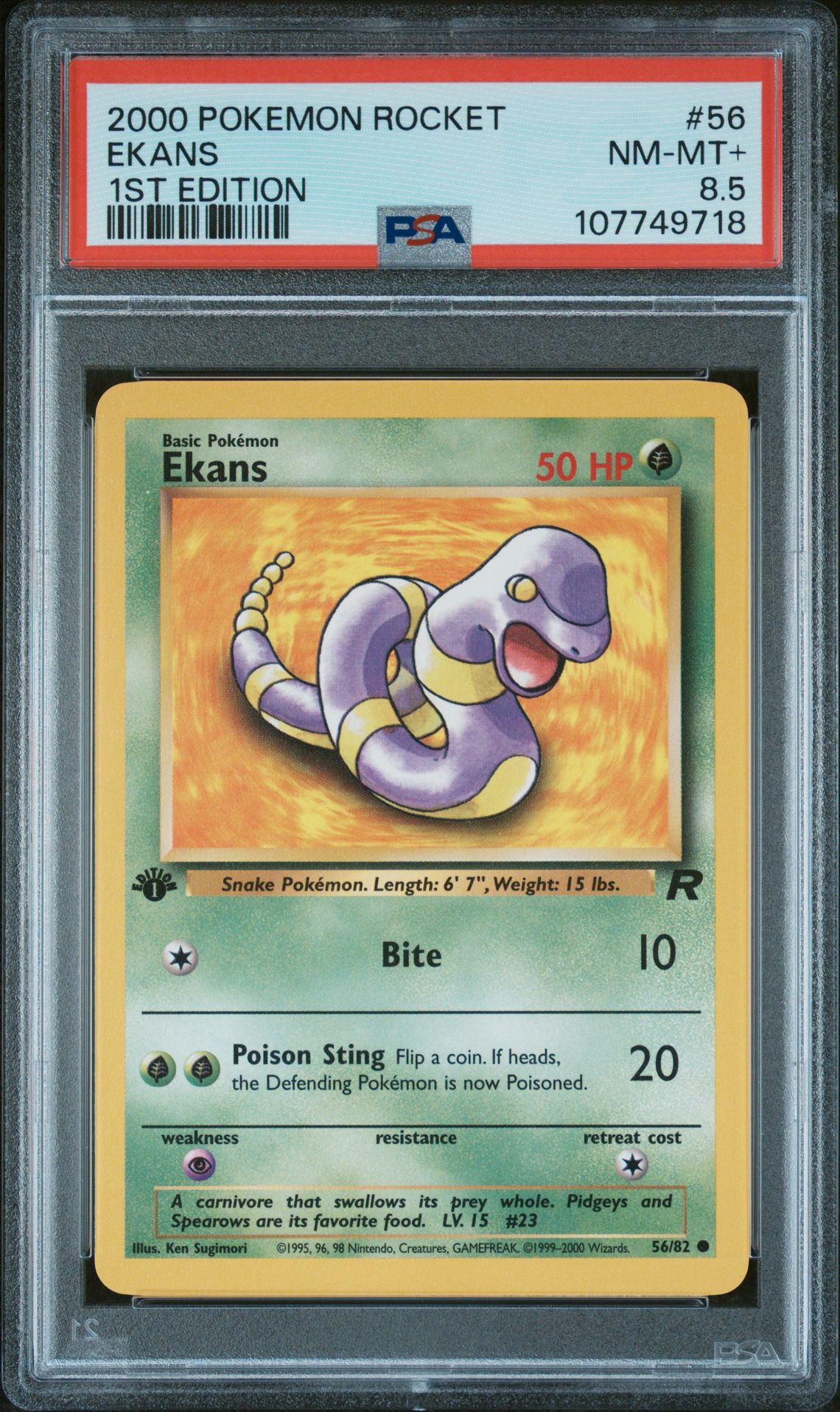 2000 Pokemon POKEMON ROCKET 1ST EDITION #56 Ekans front