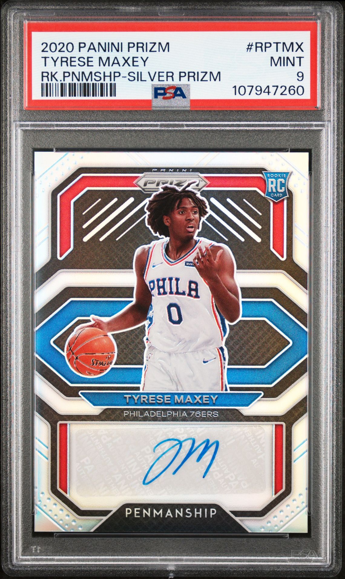 2020 Panini PANINI PRIZM ROOKIE PENMANSHIP RK.PNMSHP-SILVER PRIZM #RPTMX Tyrese Maxey front