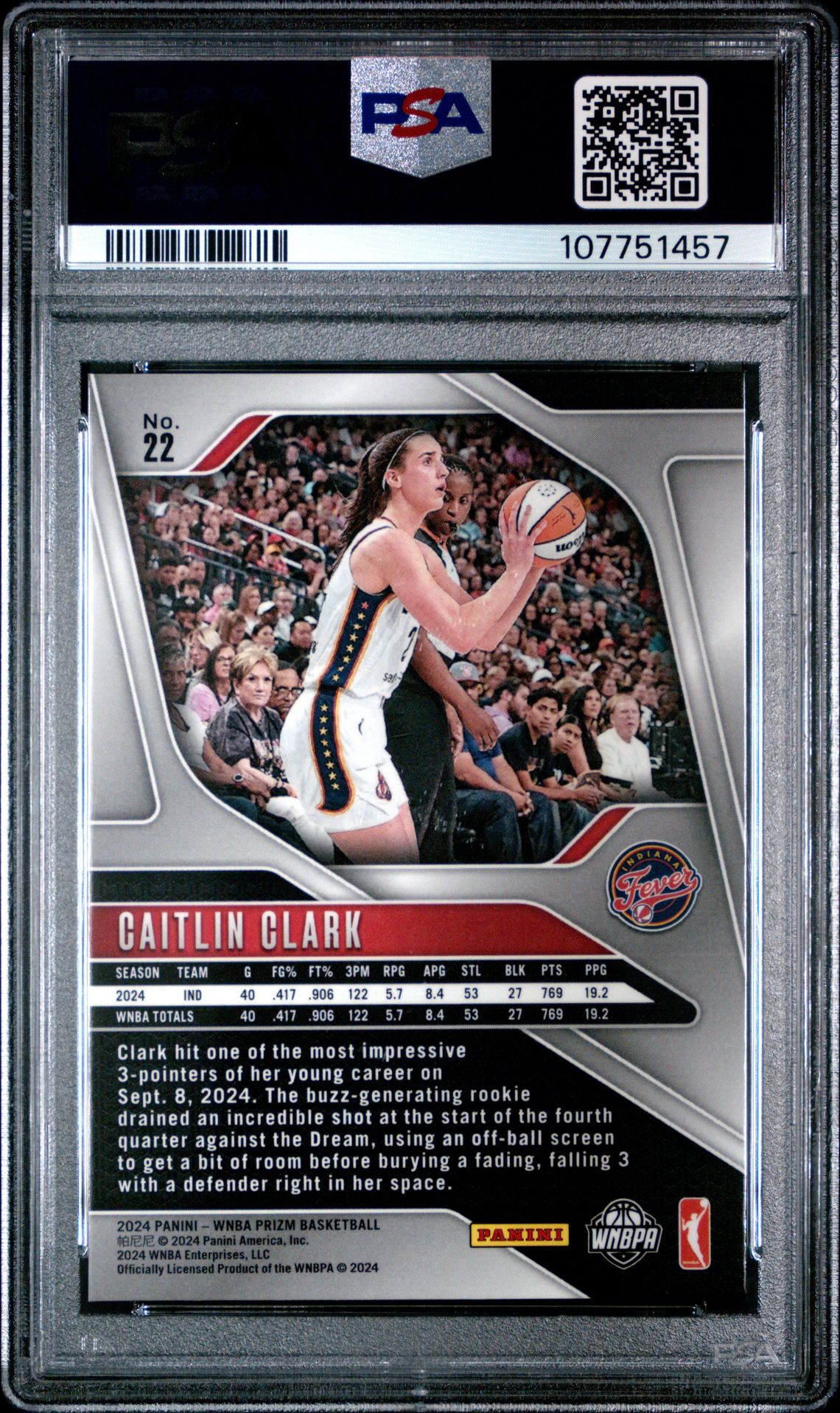 2024 Panini Prizm Wnba Caitlin Clark #22 Nm-Mt 8 back