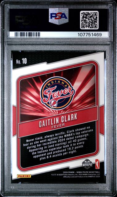 2024 Panini Prizm Wnba Fearless Caitlin Clark #10 Mint 9 back