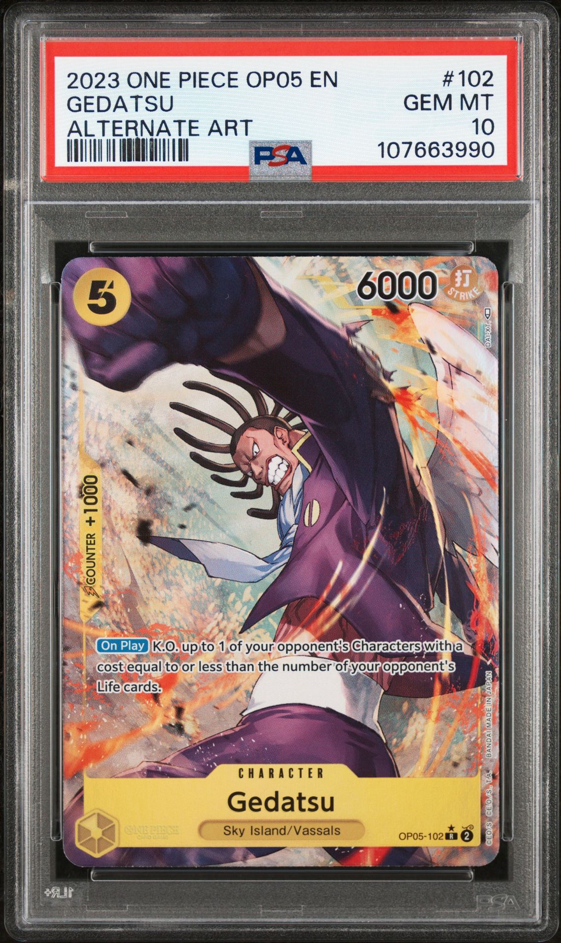 2023 One Piece Op05-Awakening Of The New Era Gedatsu #102 (Alternate Art) Gem Mt 10 front