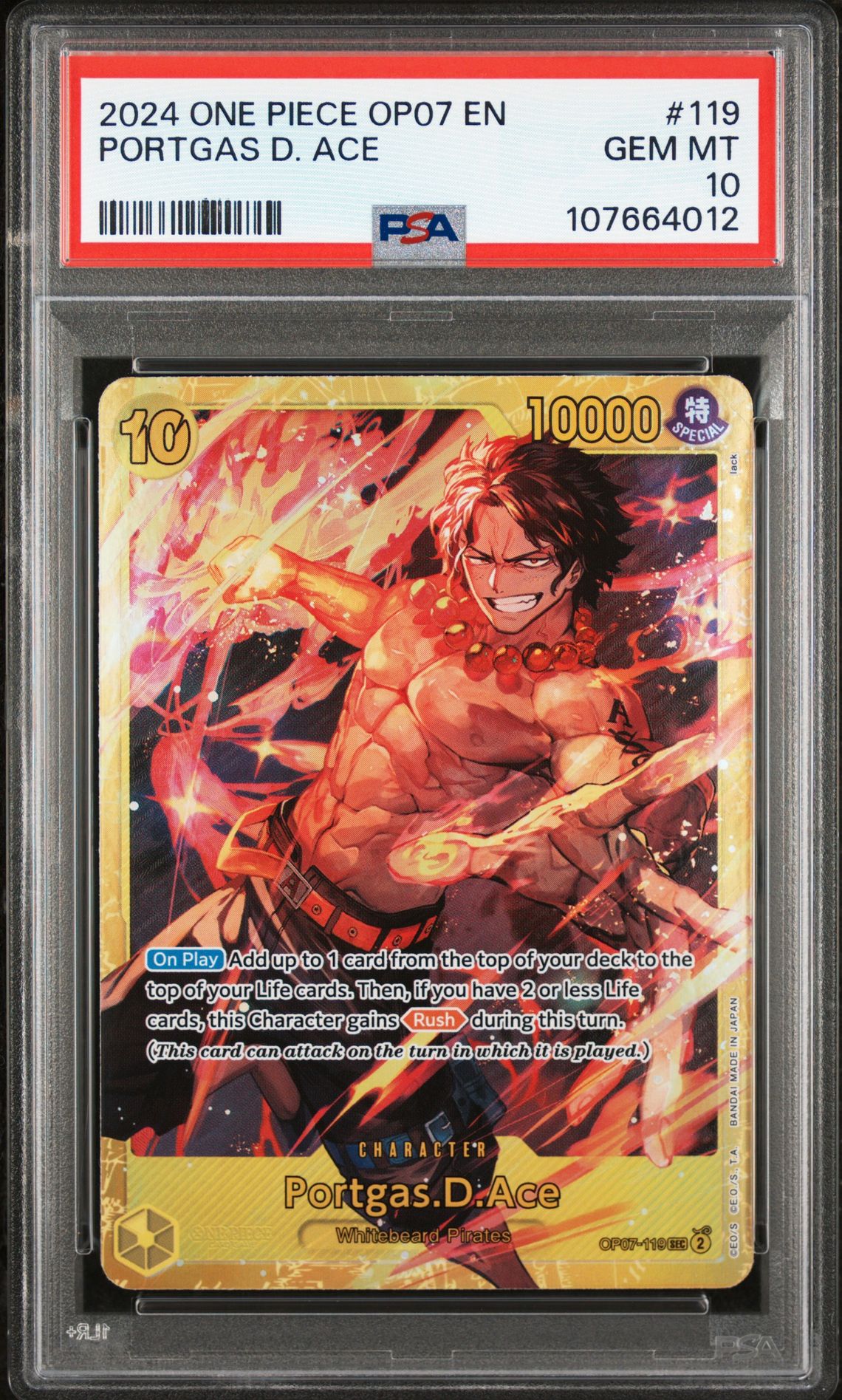 2024 One Piece Op07-500 Years In The Future Portgas D. Ace #119 Gem Mt 10 front