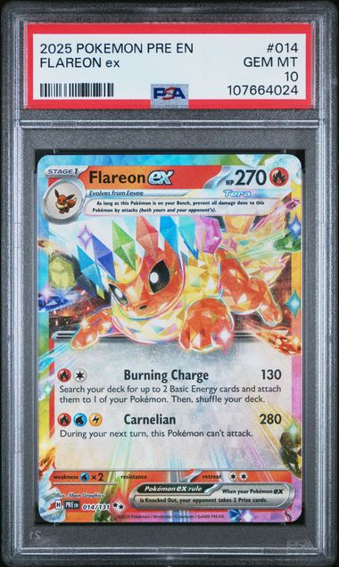 2025 Pokemon Pre En-Prismatic Evolutions Flareon Ex #014 Gem Mt 10 front