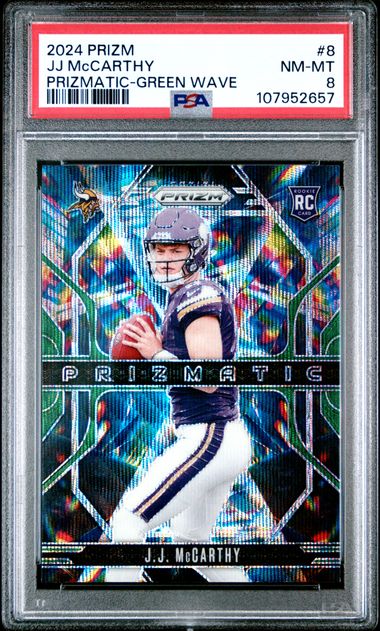 2024 Panini Prizm Prizmatic Jj Mccarthy #8 (Prizmatic-Green Wave) Nm-Mt 8 front