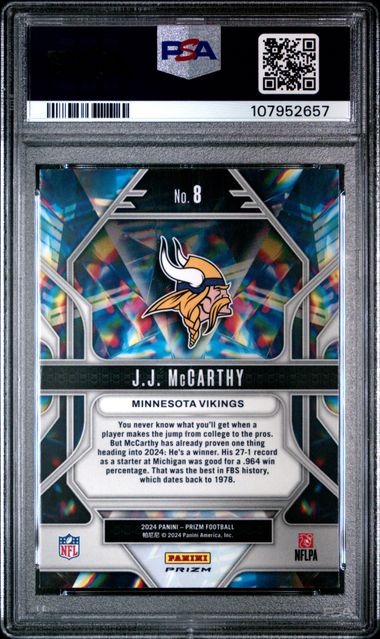 2024 Panini Prizm Prizmatic Jj Mccarthy #8 (Prizmatic-Green Wave) Nm-Mt 8 back