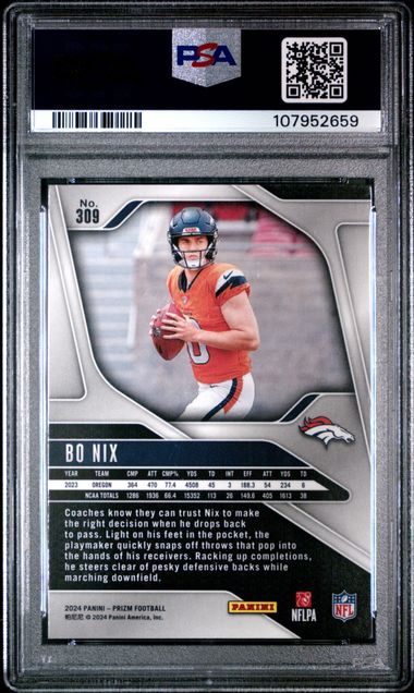2024 Panini Prizm Bo Nix #309 Gem Mt 10 back