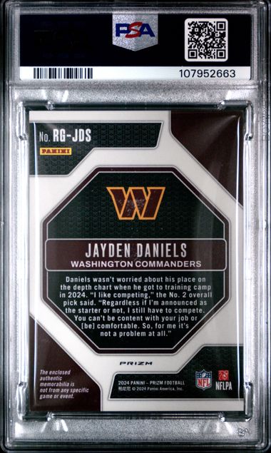 2024 Panini Prizm Rookie Gear Jayden Daniels #Rgjds (Rookie Gear-Pink Prizm) Mint 9 back