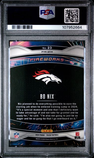 2024 Panini Prizm Fireworks Bo Nix #23 (Fireworks-Green Prizm) Mint 9 back
