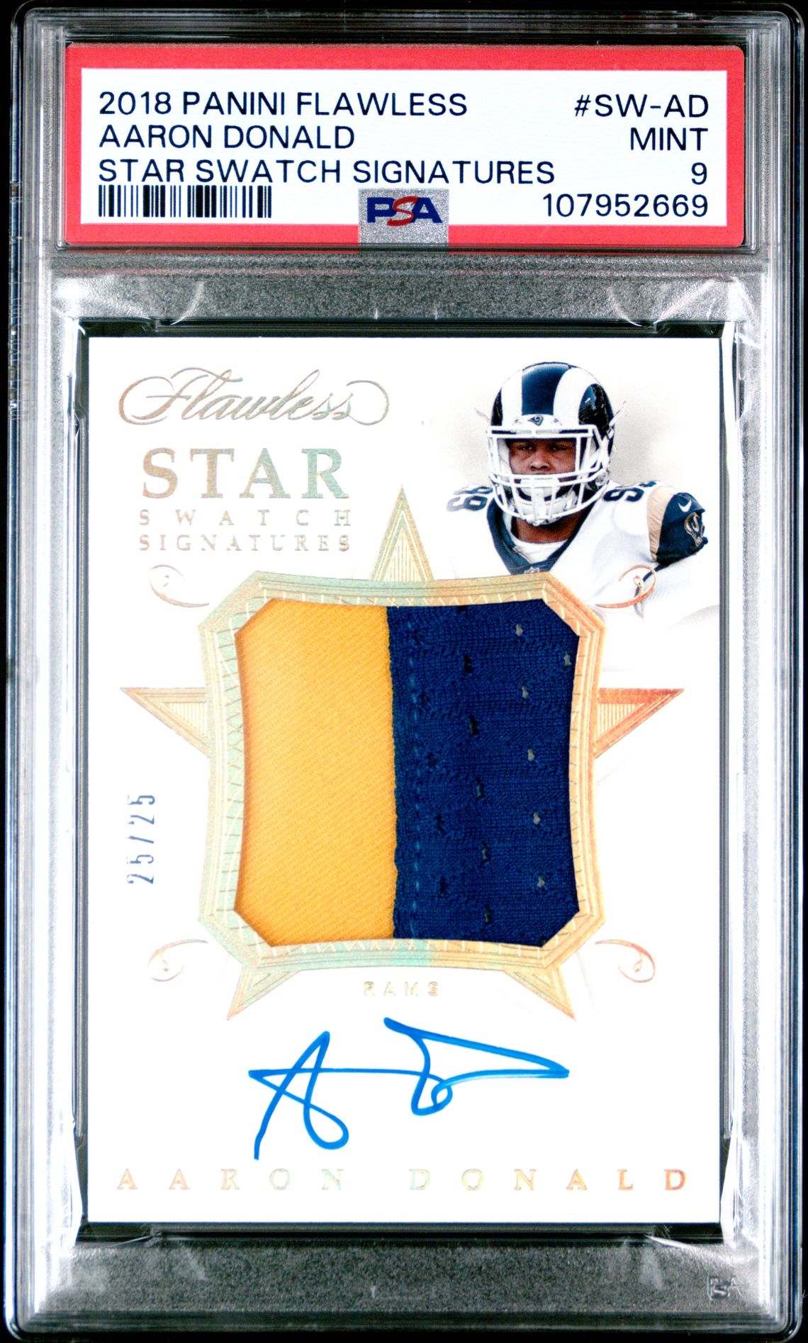 2018 Panini Flawless Star Swatch Signatures Aaron Donald #Sw-Ad (Star Swatch Signatures) Mint 9 front