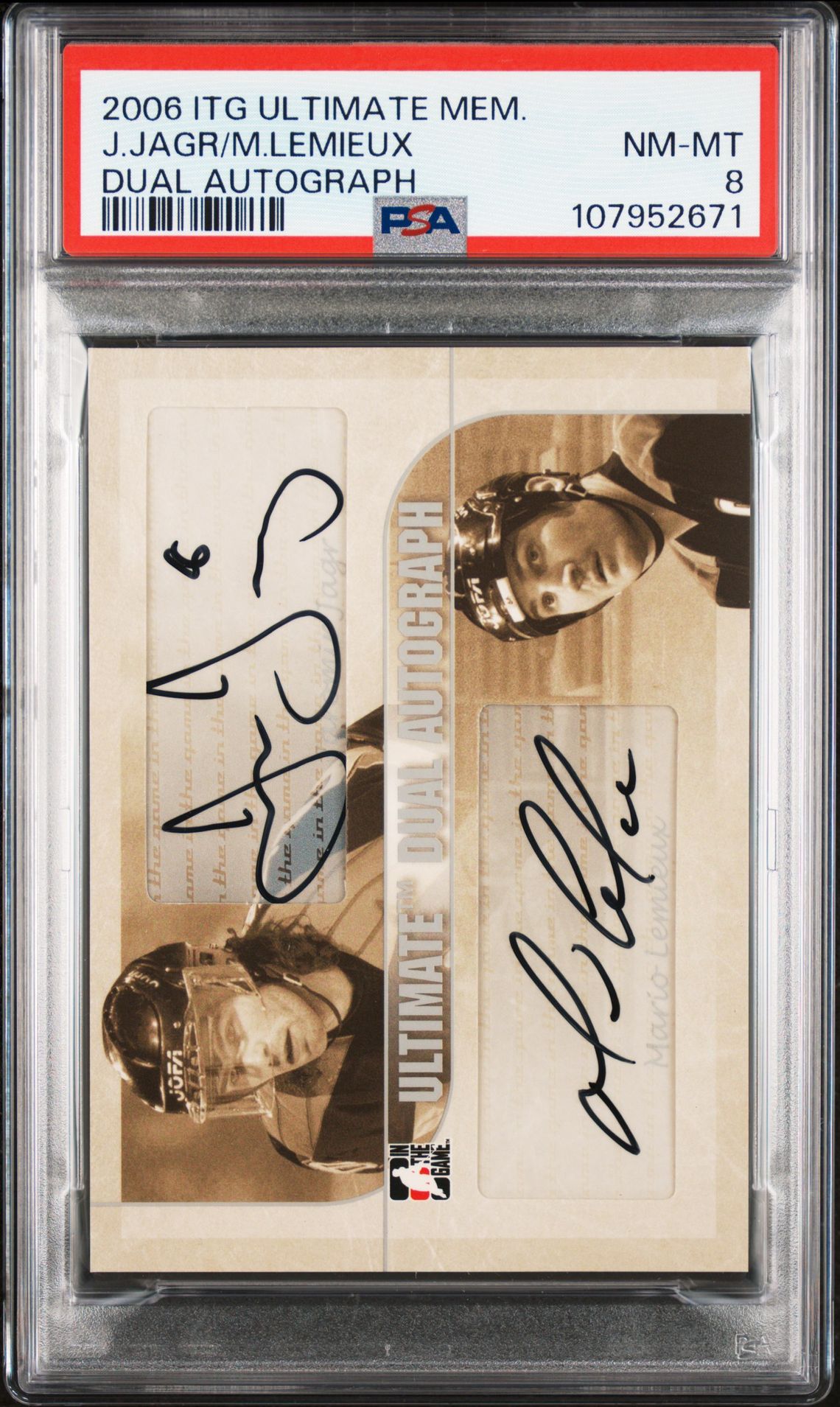 2006 Itg Ultimate Memorabilia Dual Autograph J.jagr/M.lemieux (Dual Autograph) Nm-Mt 8 front