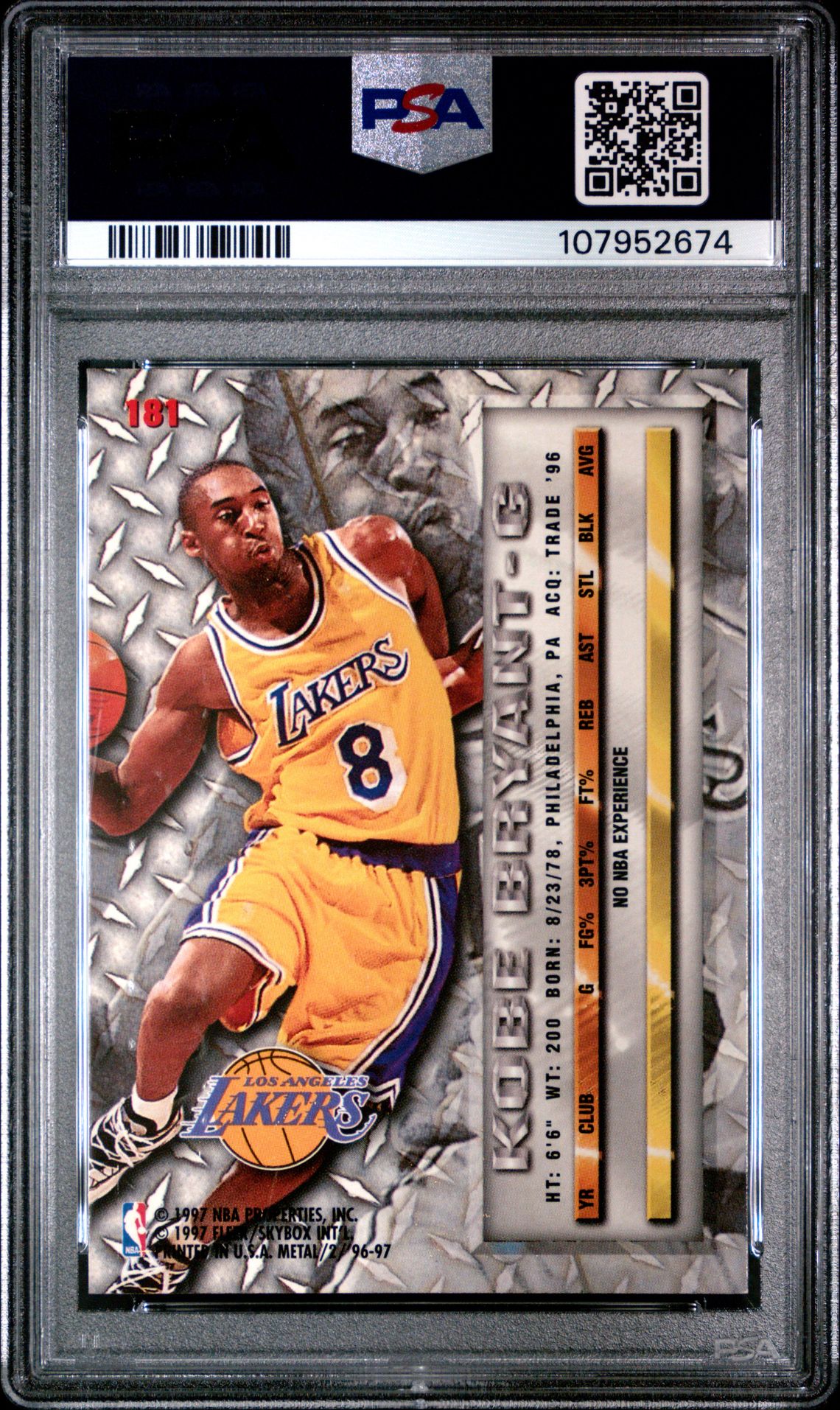 1996 Metal Kobe Bryant #181 Ex-Mt 6 back