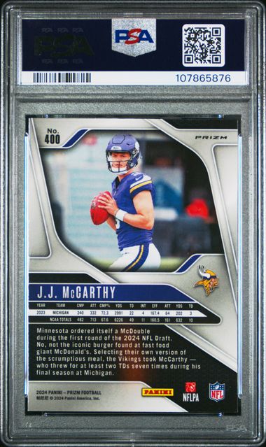 2024 Panini Prizm Jj Mccarthy #400 (Silver Prizm) Gem Mt 10 back