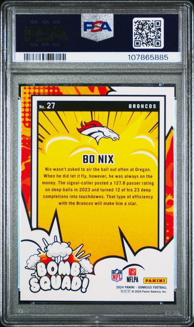 2024 Panini Donruss Bomb Squad Bo Nix #27 Gem Mt 10 back