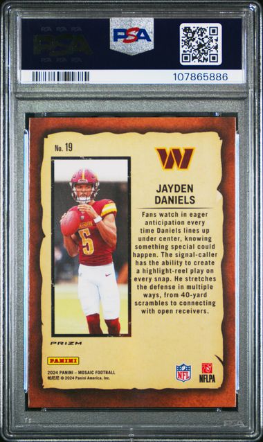 2024 Panini Mosaic Notoriety Jayden Daniels #19 (Notoriety-Green) Gem Mt 10 back