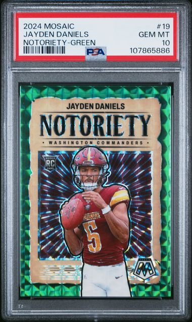 2024 Panini Mosaic Notoriety Jayden Daniels #19 (Notoriety-Green) Gem Mt 10 front