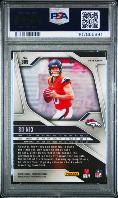 2024 Panini Prizm Bo Nix #309 (Lazer Prizm) Gem Mt 10 back