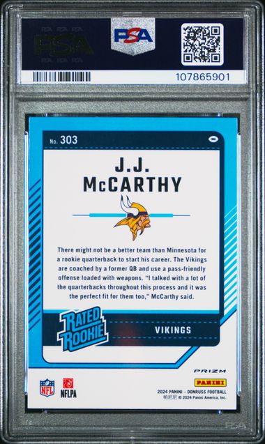 2024 Panini Donruss Jj Mccarthy #303 (Optic Preview-Red Pandora) Gem Mt 10 back