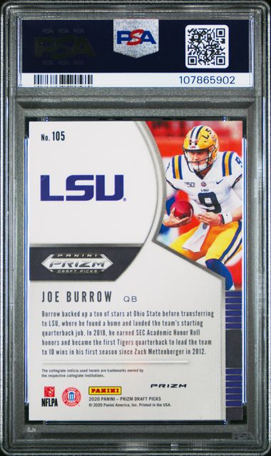 2020 Panini Prizm Draft Picks Joe Burrow #105 (Red Prizm) Gem Mt 10 back