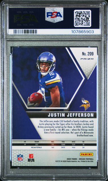 2020 Panini Mosaic Justin Jefferson #209 (Camo Pink) Gem Mt 10 back