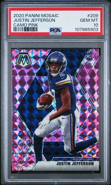 2020 Panini Mosaic Justin Jefferson #209 (Camo Pink) Gem Mt 10 front