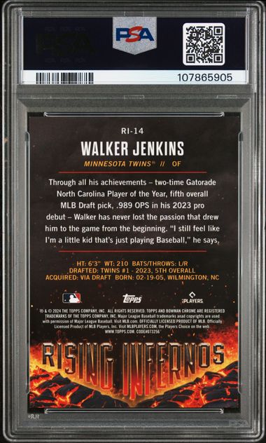 2024 Bowman Rising Infernos Walker Jenkins #Ri14 (Rising Infernos-Green) Gem Mt 10 back