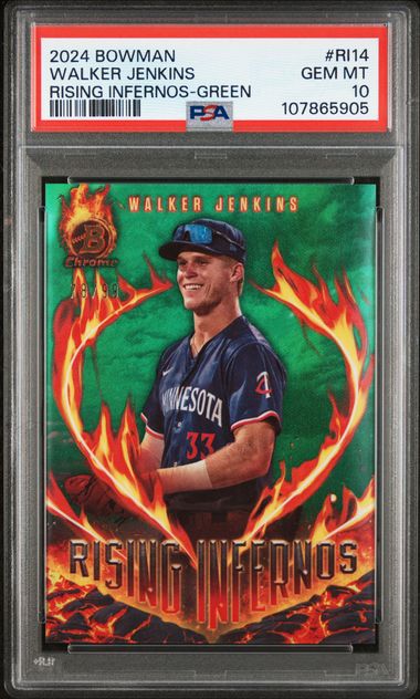 2024 Bowman Rising Infernos Walker Jenkins #Ri14 (Rising Infernos-Green) Gem Mt 10 front
