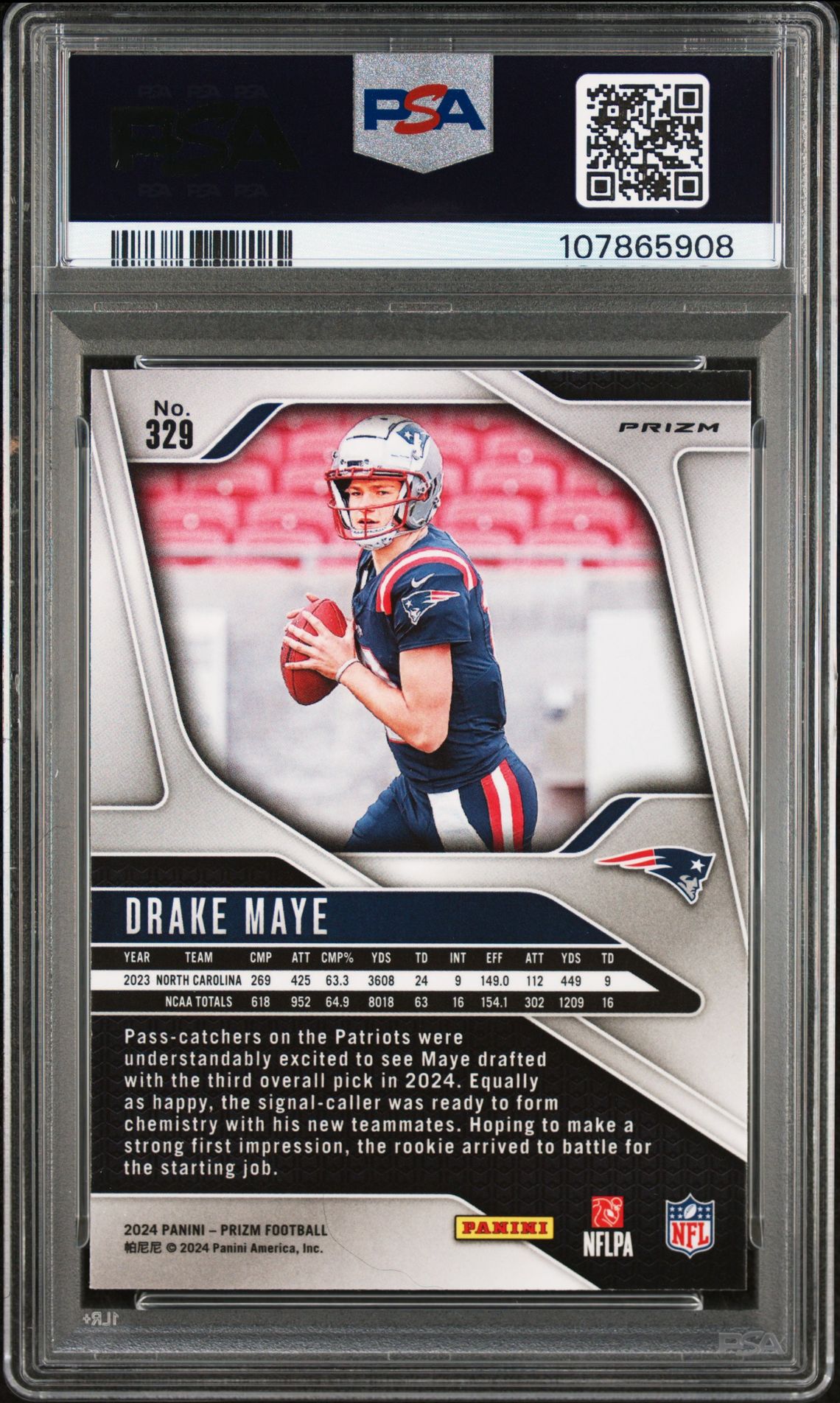 2024 Panini Prizm Drake Maye #329 (Silver Prizm) Gem Mt 10 back