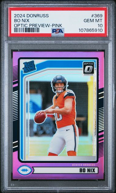 2024 Panini Donruss Bo Nix #369 (Optic Preview-Pink) Gem Mt 10 front