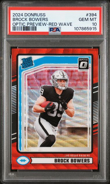 2024 Panini Donruss Brock Bowers #394 (Optic Preview-Red Wave) Gem Mt 10 front