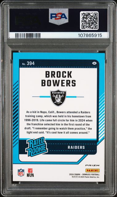 2024 Panini Donruss Brock Bowers #394 (Optic Preview-Red Wave) Gem Mt 10 back