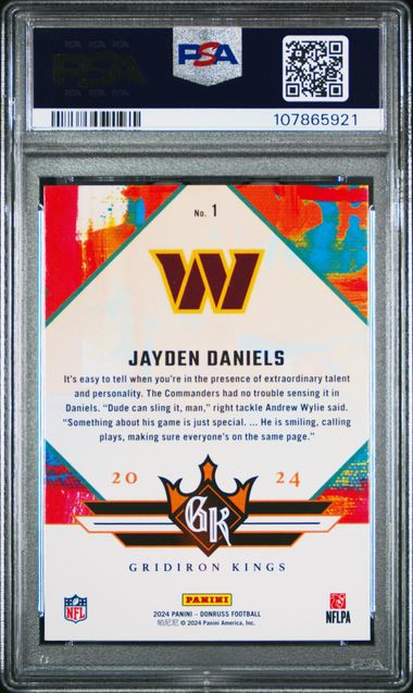 2024 Panini Donruss Rookie Gridiron Kings Jayden Daniels #1 Gem Mt 10 back