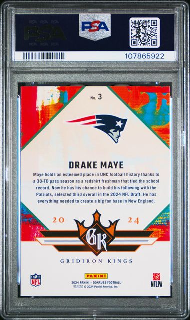 2024 Panini Donruss Rookie Gridiron Kings Drake Maye #3 Gem Mt 10 back