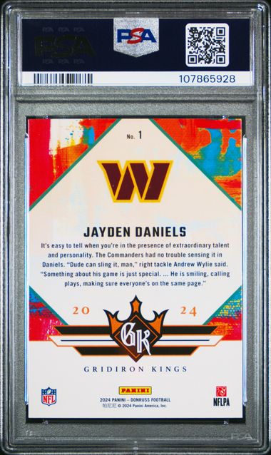 2024 Panini Donruss Rookie Gridiron Kings Jayden Daniels #1 Gem Mt 10 back