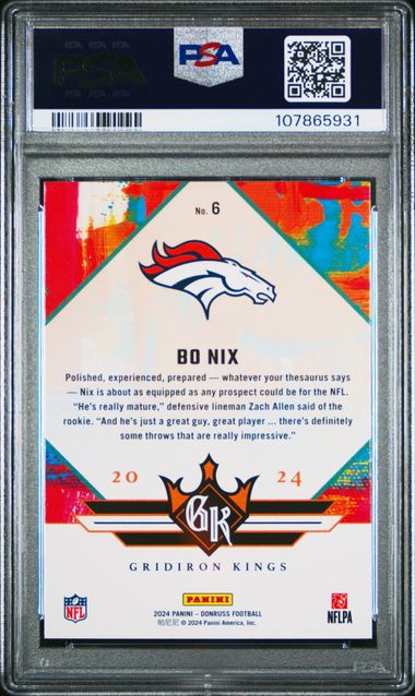 2024 Panini Donruss Rookie Gridiron Kings Bo Nix #6 Mint 9 back