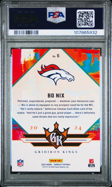 2024 Panini Donruss Rookie Gridiron Kings Bo Nix #6 Gem Mt 10 back