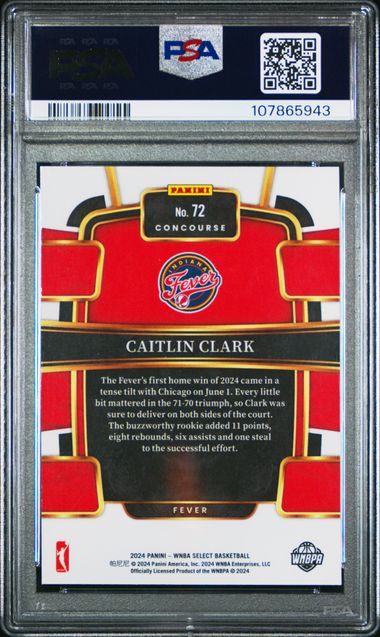 2024 Panini Select Wnba Caitlin Clark #72 Gem Mt 10 back