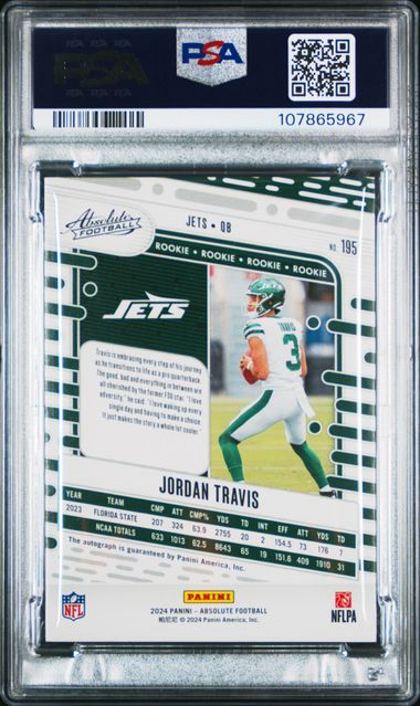 2024 Panini Absolute Jordan Travis #195 (Signature-Orange Spectrum) Gem Mt 10 back