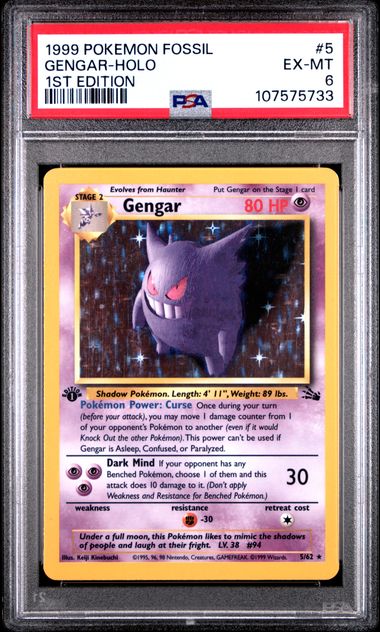 1999 Pokemon Fossil Gengar-Holo #5 (1St Edition) Ex-Mt 6 front